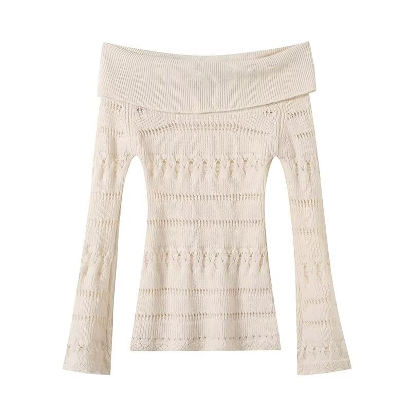 Striped hollowed out one shoulder sweater knitted sweater