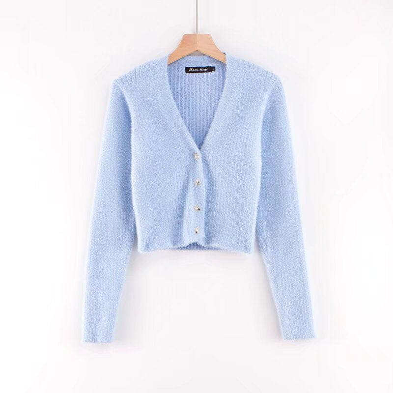 Women's Wholesale Slim Deep V-neck Four-button Front Long Sleeve Cardigan Sweater