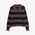 Women's long sleeved polo collar striped knitted sweater