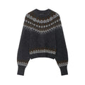 Long sleeved round neck jacquard knitted sweater