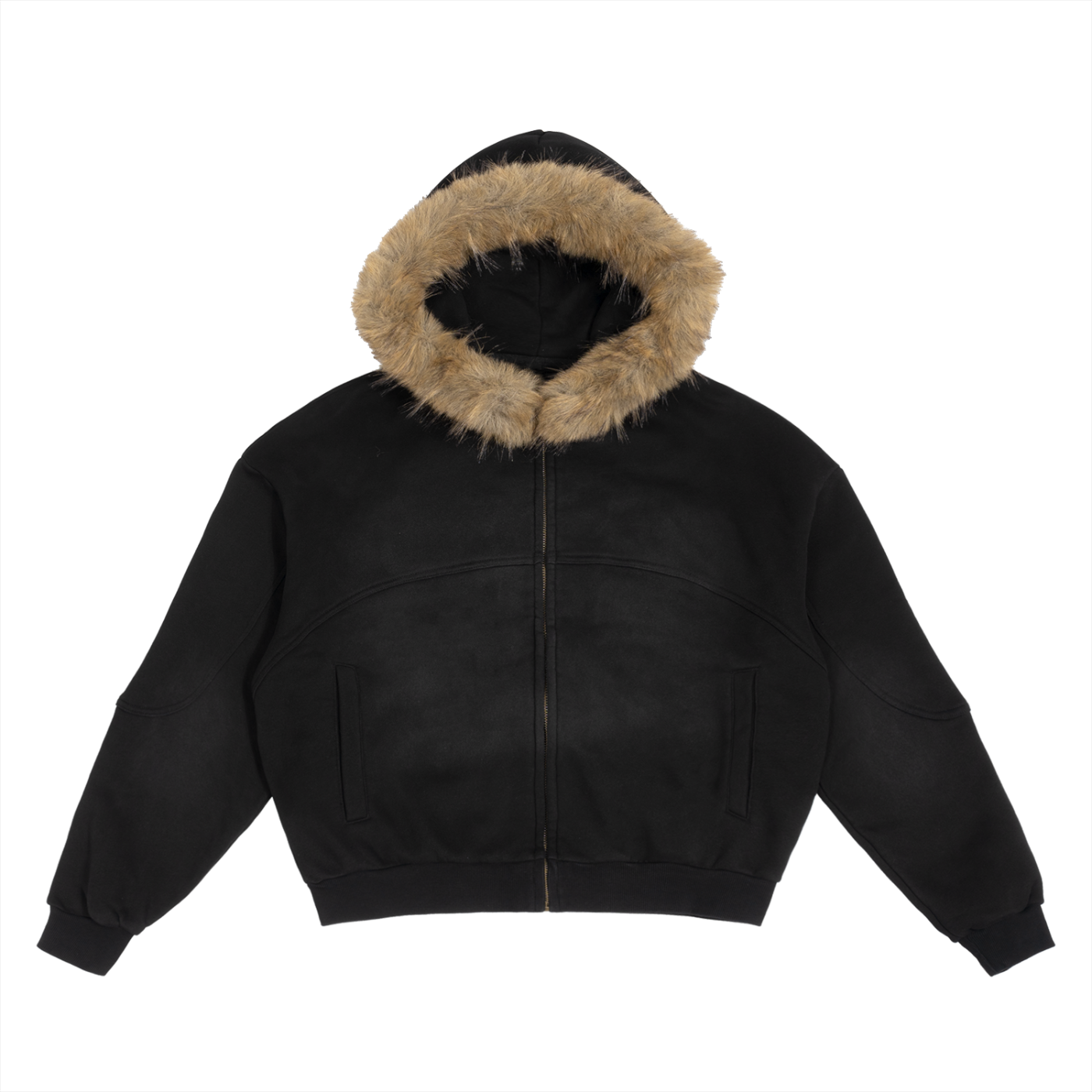 Sun Fade Boxy Hoodie with Detachable Fur Hood