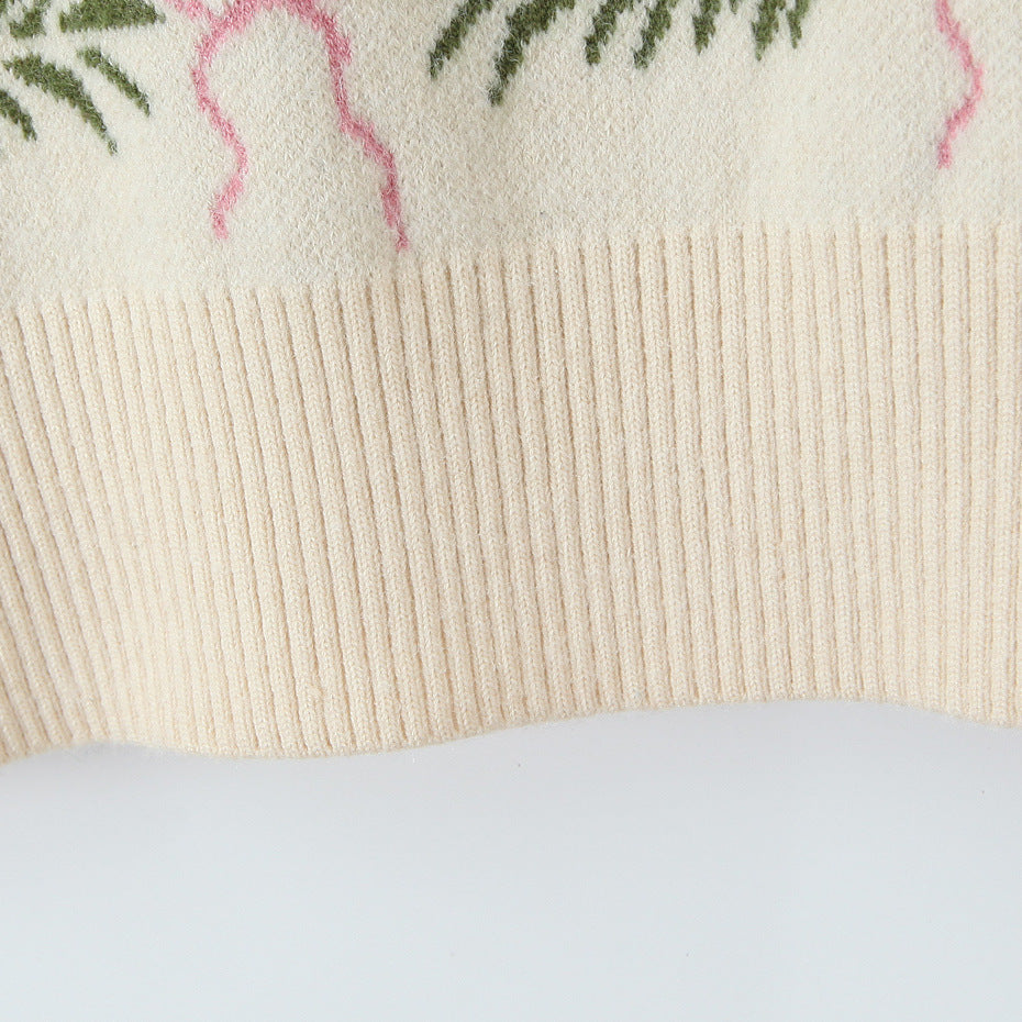 French style series jacquard knitted cardigan sweater