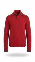 Red Knit Sweater With Textured Cuffs