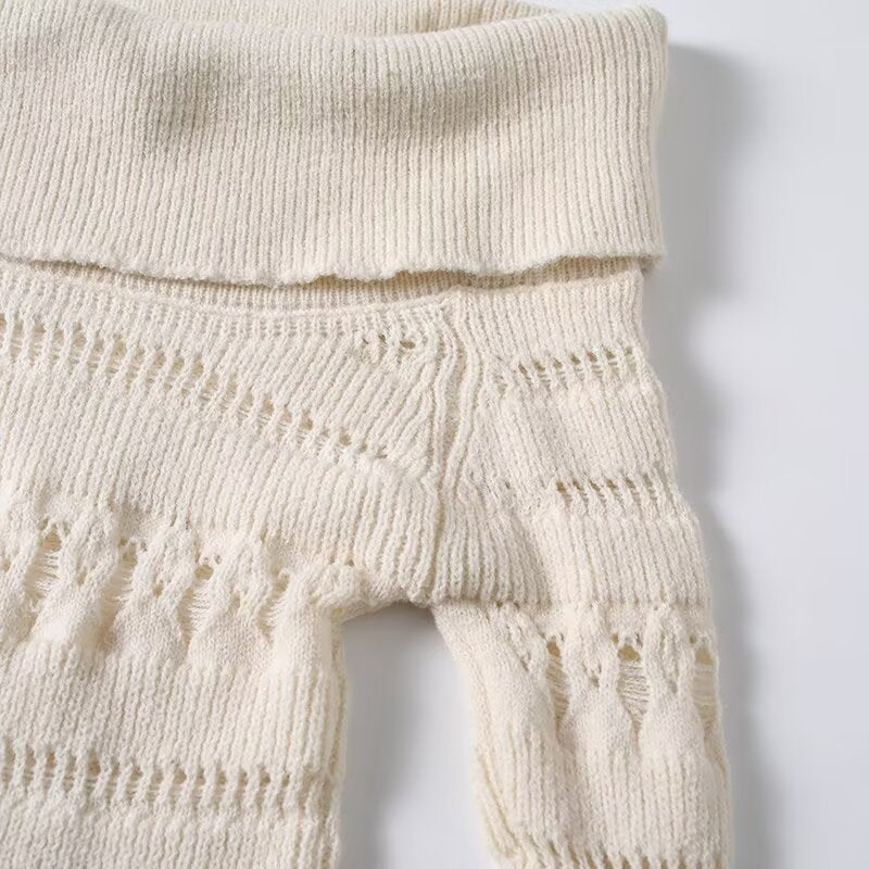 Striped hollowed out one shoulder sweater knitted sweater