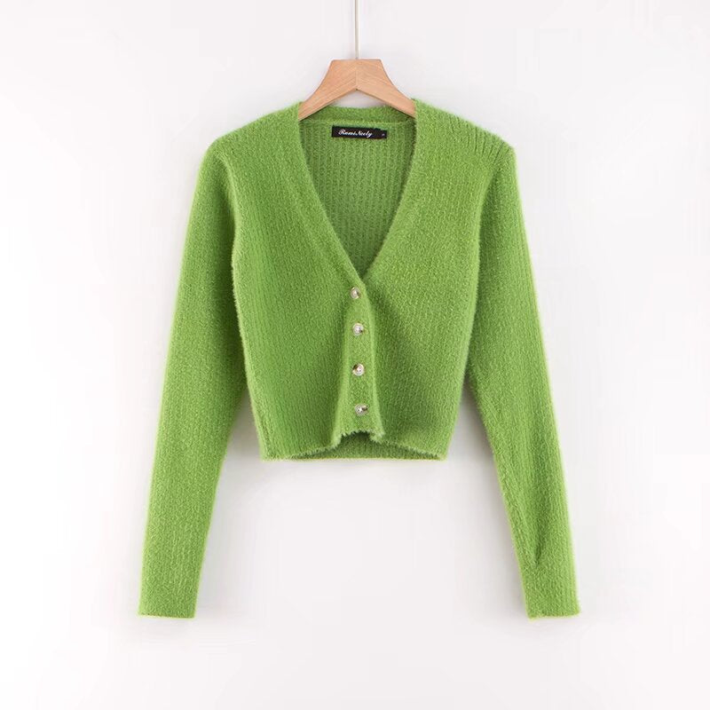 Women's Wholesale Slim Deep V-neck Four-button Front Long Sleeve Cardigan Sweater
