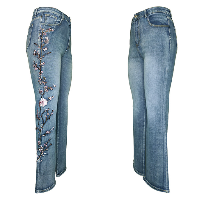 High-Waisted Vintage Stretchy Slim-Fit Flared Denim Pants for Women