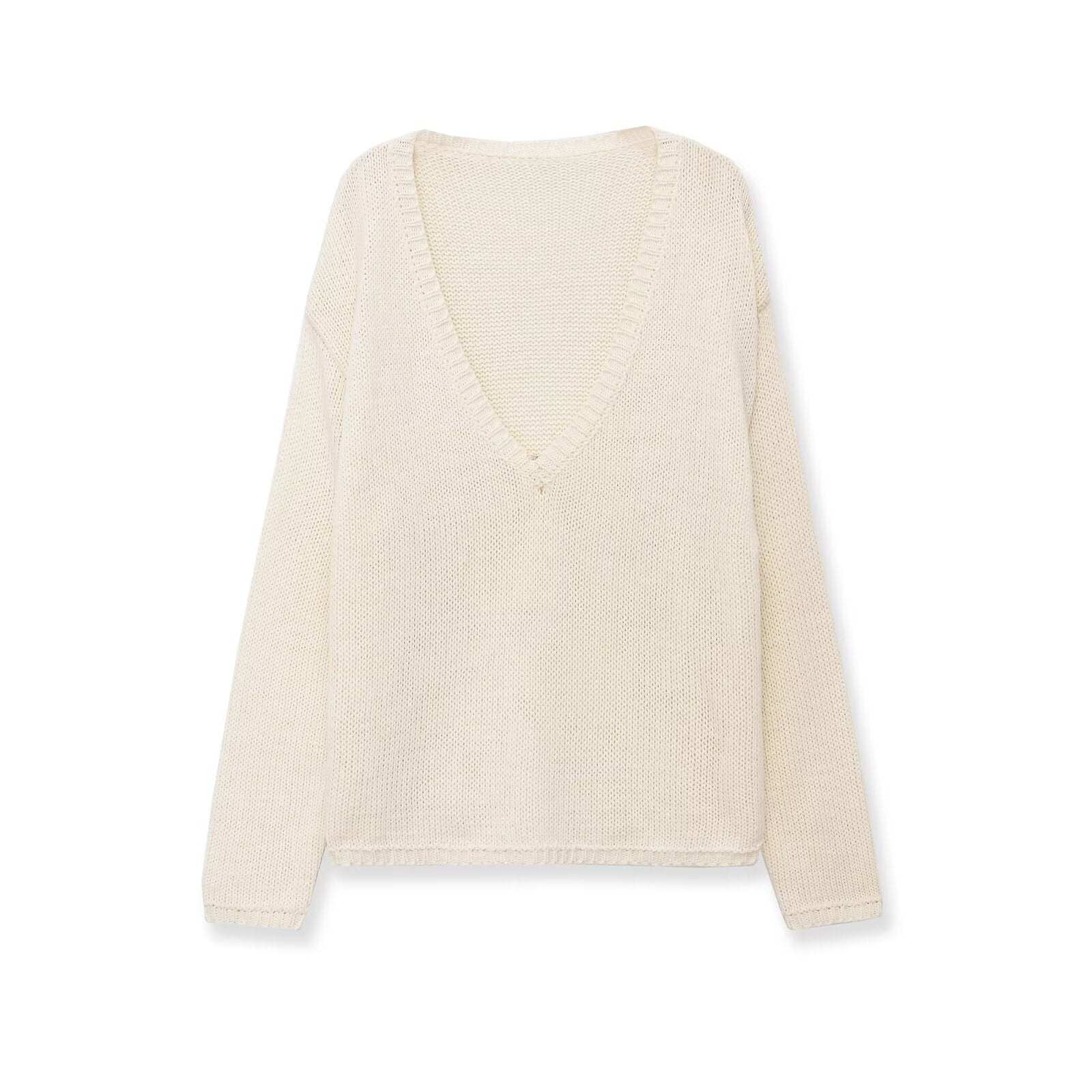 Simple long sleeved V-neck casual knit sweater