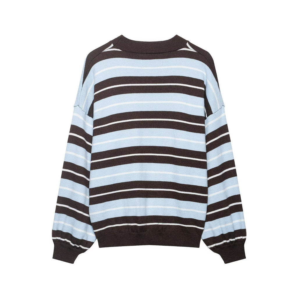 Hooded contrasting striped knitted sweater