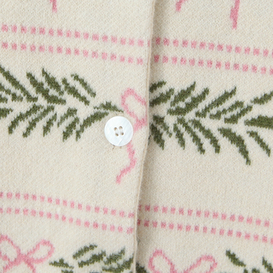 French style series jacquard knitted cardigan sweater