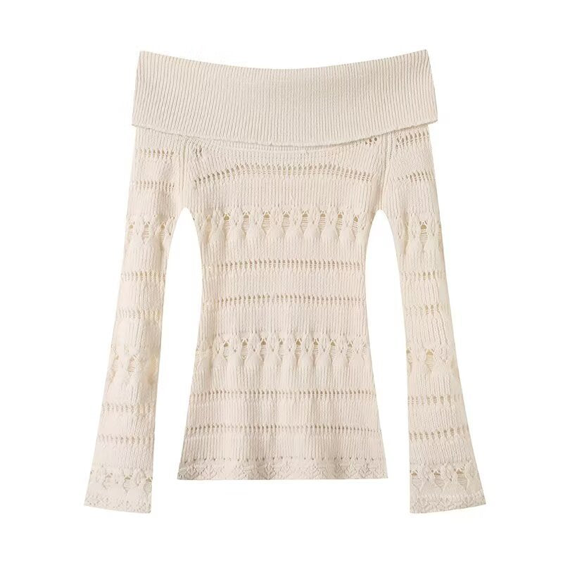Striped hollowed out one shoulder sweater knitted sweater