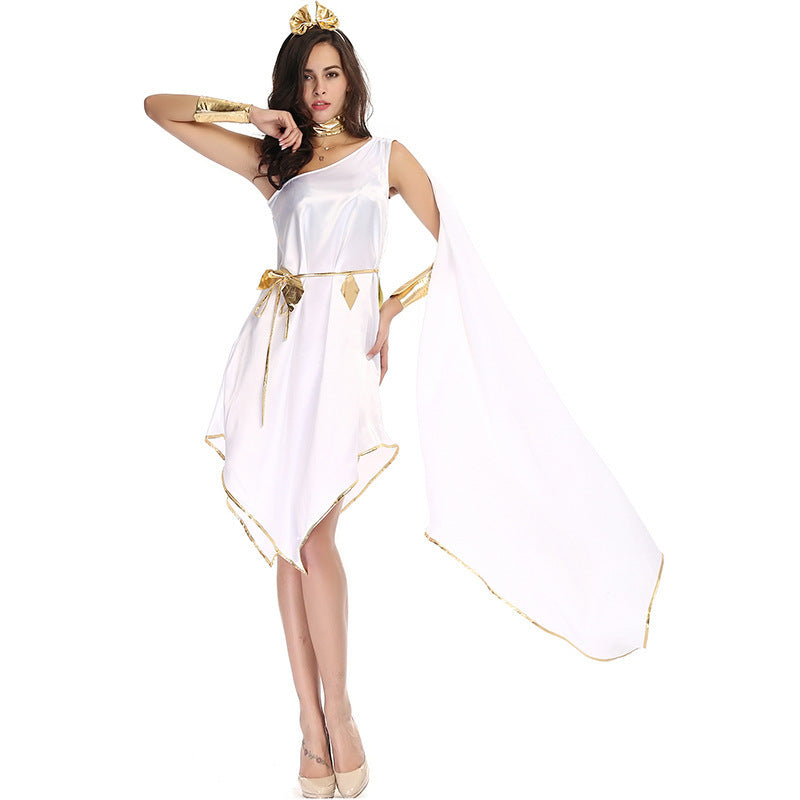 Greek Goddess Cosplay Costume Adult One-Shoulder White Athena Short Dress Halloween Party Outfit
