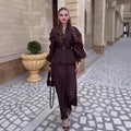 Chic V-Neck Fitted Long Sleeve Cardigan Top with High-Waisted Skirt Set for Women