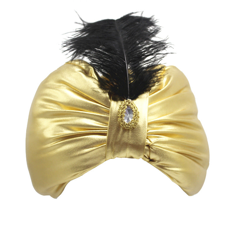 Golden Shiny Indian Hat Ethnic Feather Hat Funny Hat, Arabic Hat, Performance Costume Accessory