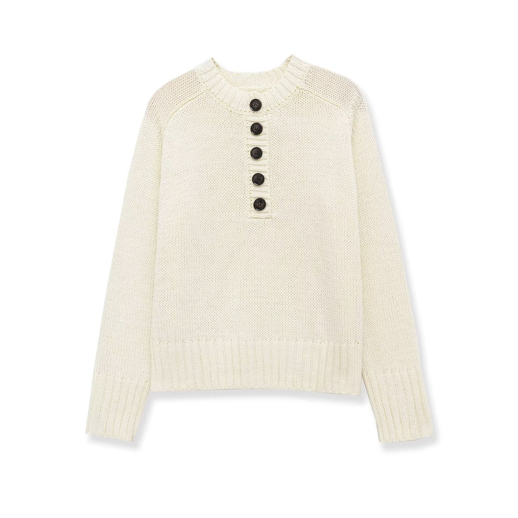 Long sleeved round neck single breasted threaded knit sweater