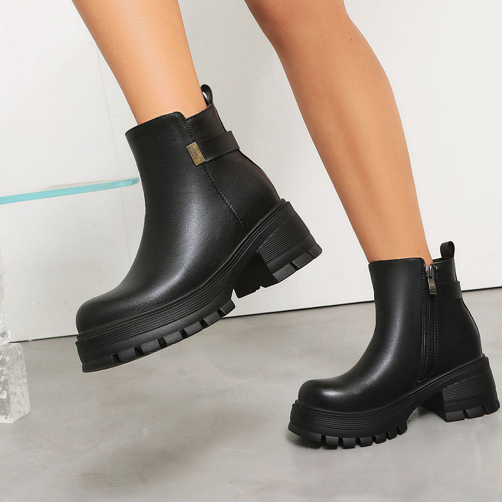 Autumn Winter High Heel Thick Sole 40-43 Large Size Side Zipper Suede Low Cuff Ankle Boots