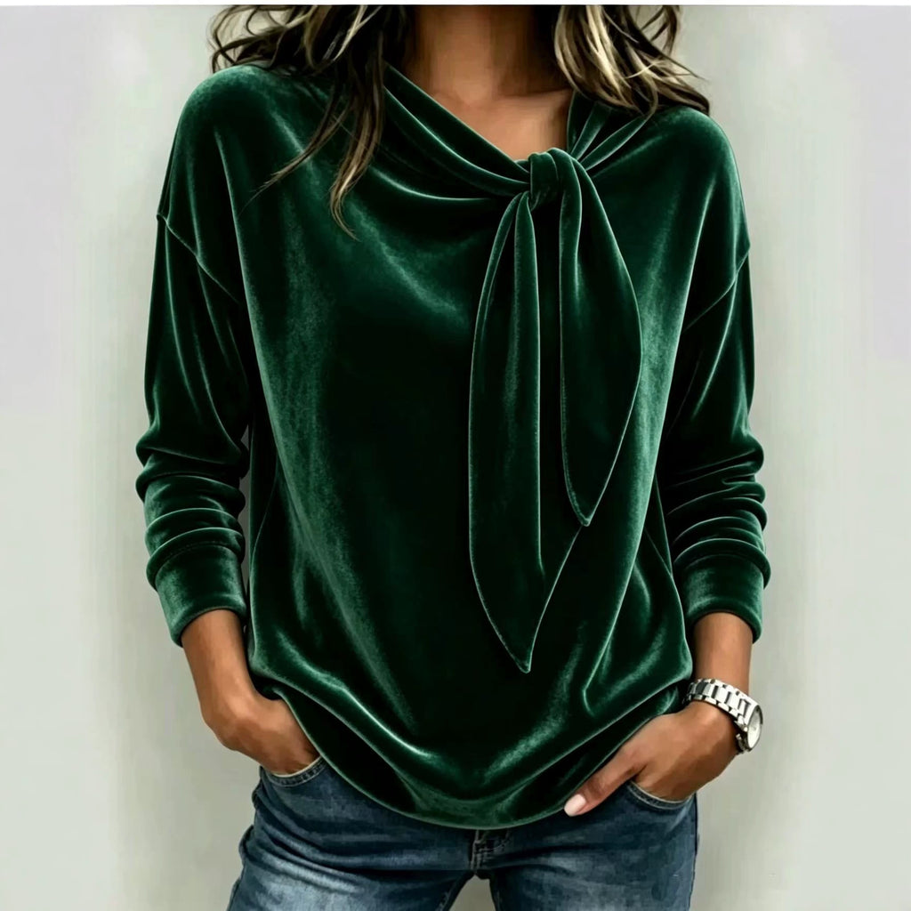 Solid color long sleeved bow top