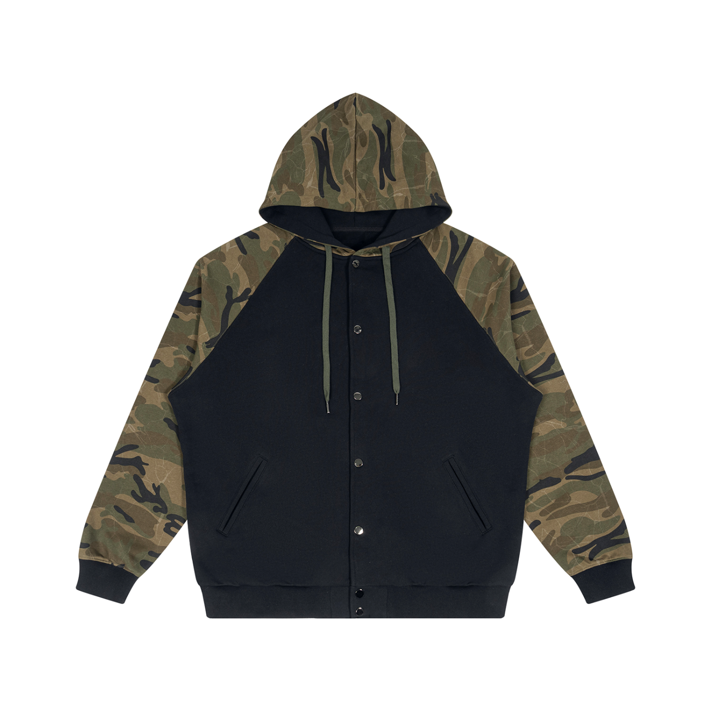 Unisex Camo-Splice Raglan Zip Hoodie