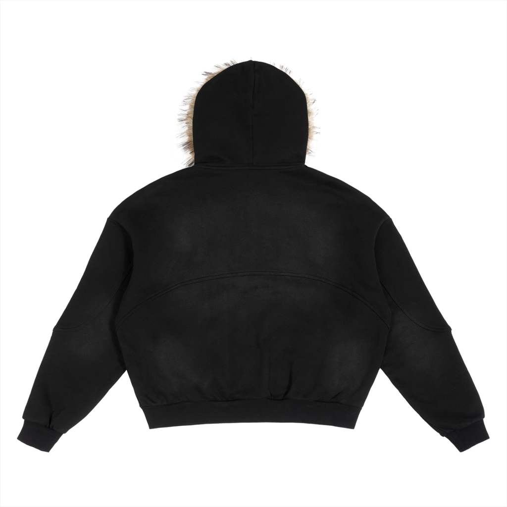 Sun Fade Boxy Hoodie with Detachable Fur Hood