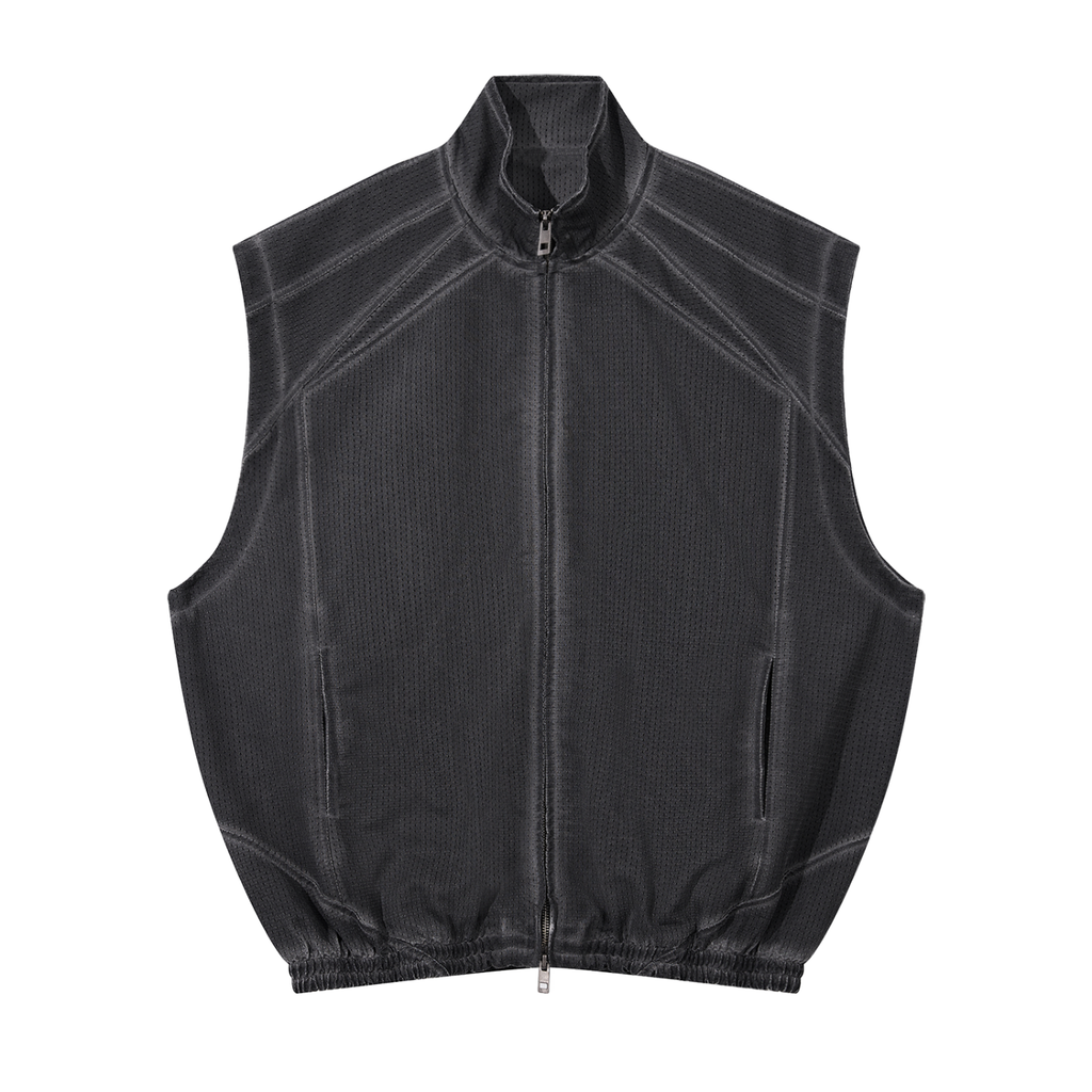Unisex Vintage Wash Mesh Full-Zip Vest