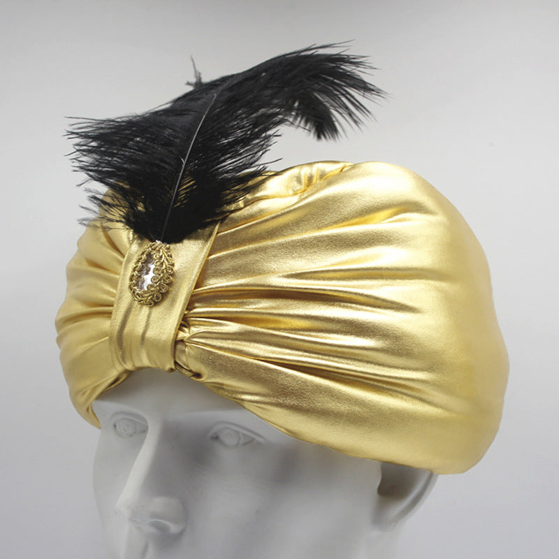 Golden Shiny Indian Hat Ethnic Feather Hat Funny Hat, Arabic Hat, Performance Costume Accessory