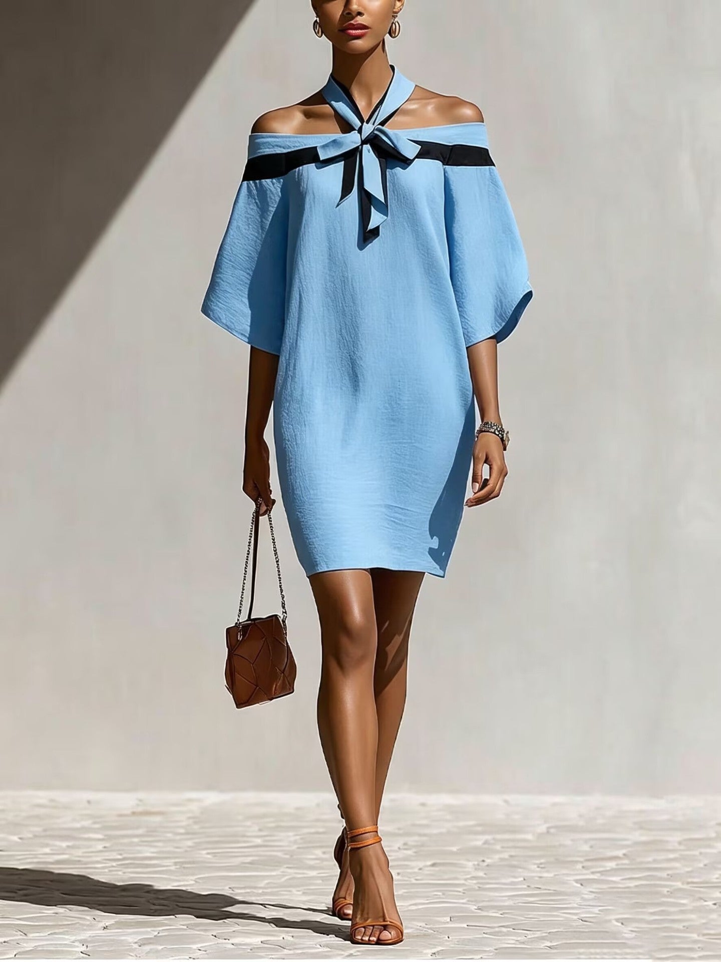 One shoulder bow collar dress
