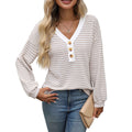 V-neck button top long sleeved color blocked T-shirt