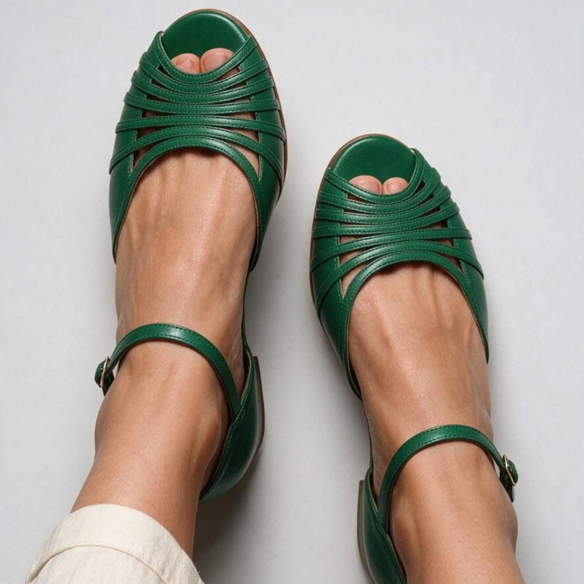 Casual Fishmouth Flat Heeled Ankle Strap Sandals for WomenAdjustable Buckle Design, Comfortable and Versatile Summer Footwear