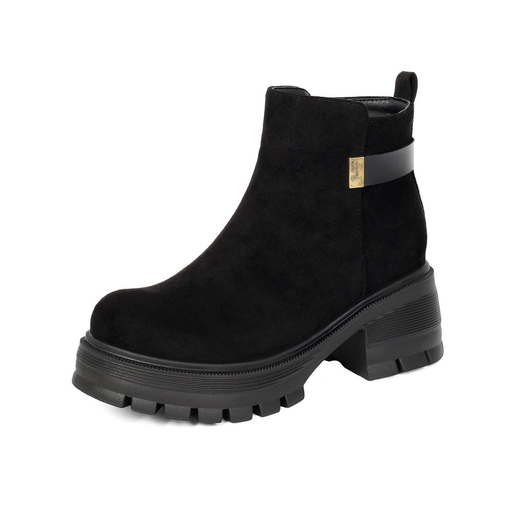 Autumn Winter High Heel Thick Sole 40-43 Large Size Side Zipper Suede Low Cuff Ankle Boots
