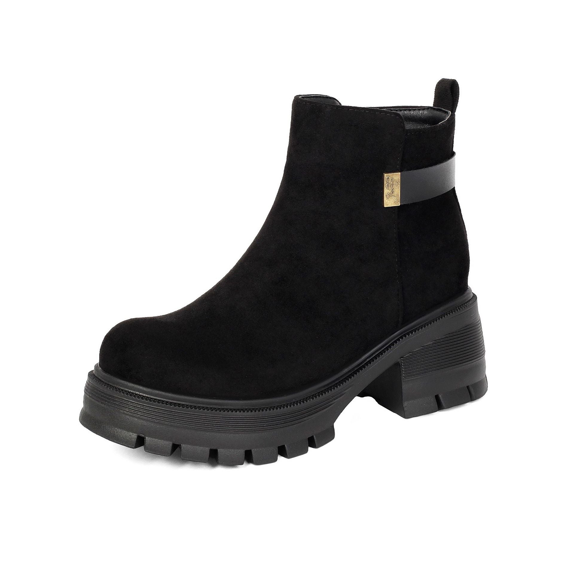 Autumn Winter High Heel Thick Sole 40-43 Large Size Side Zipper Suede Low Cuff Ankle Boots