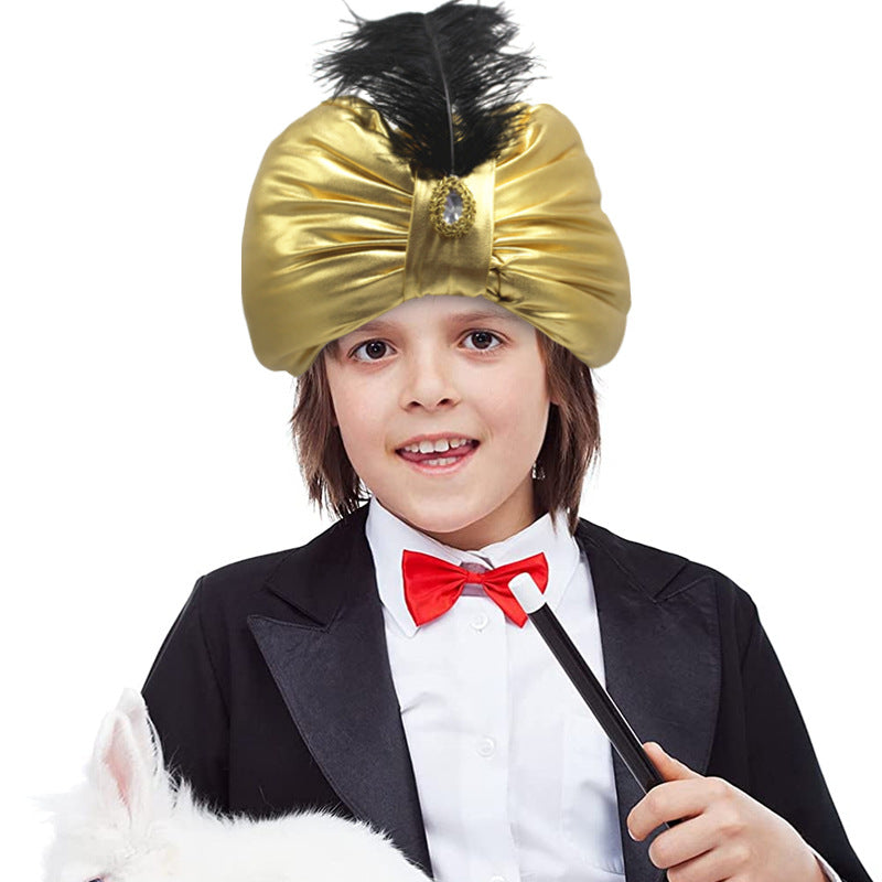 Golden Shiny Indian Hat Ethnic Feather Hat Funny Hat, Arabic Hat, Performance Costume Accessory