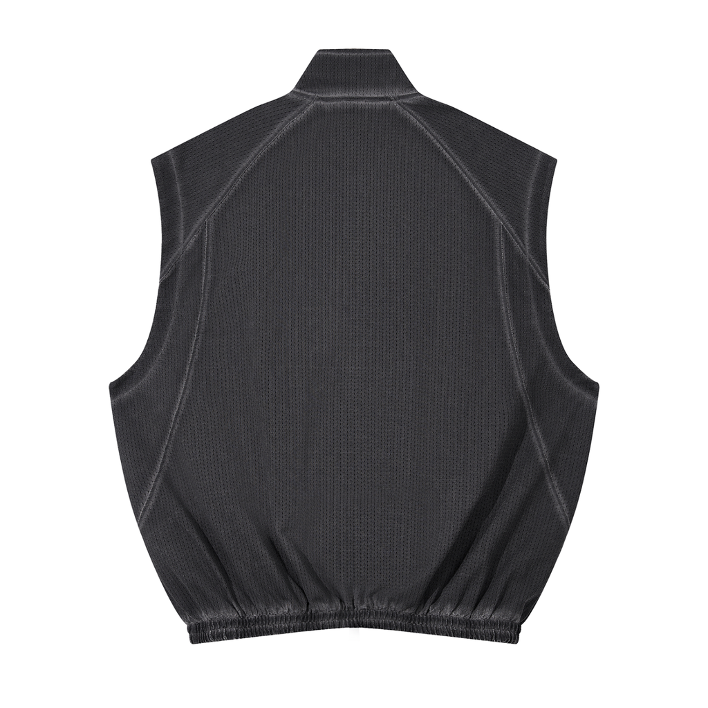 Unisex Vintage Wash Mesh Full-Zip Vest