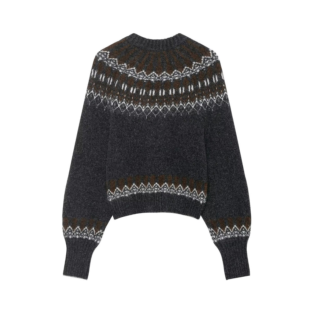 Long sleeved round neck jacquard knitted sweater