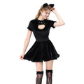Cute Hollow-out Black Cat Women's  Fitted Mini Skirt Halloween Theme Party Stage Cat Girl Cosplay Costume