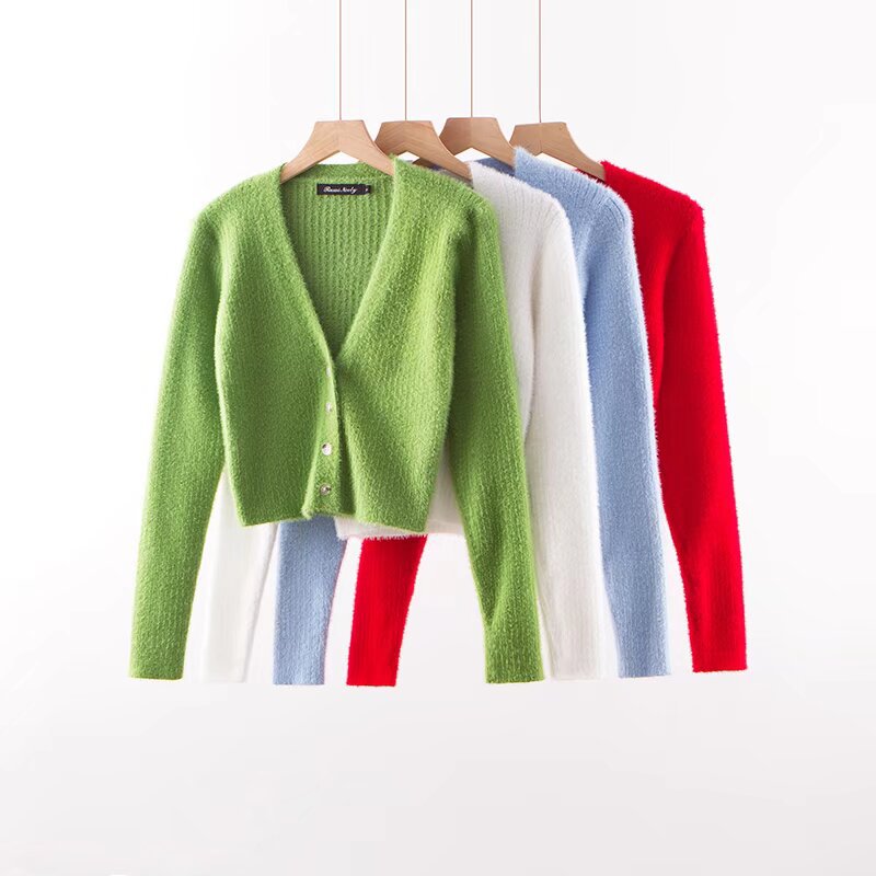 Women's Wholesale Slim Deep V-neck Four-button Front Long Sleeve Cardigan Sweater