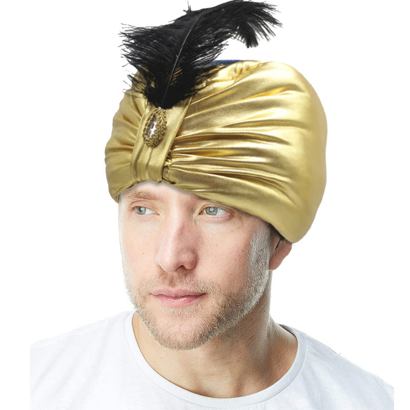 Golden Shiny Indian Hat Ethnic Feather Hat Funny Hat, Arabic Hat, Performance Costume Accessory