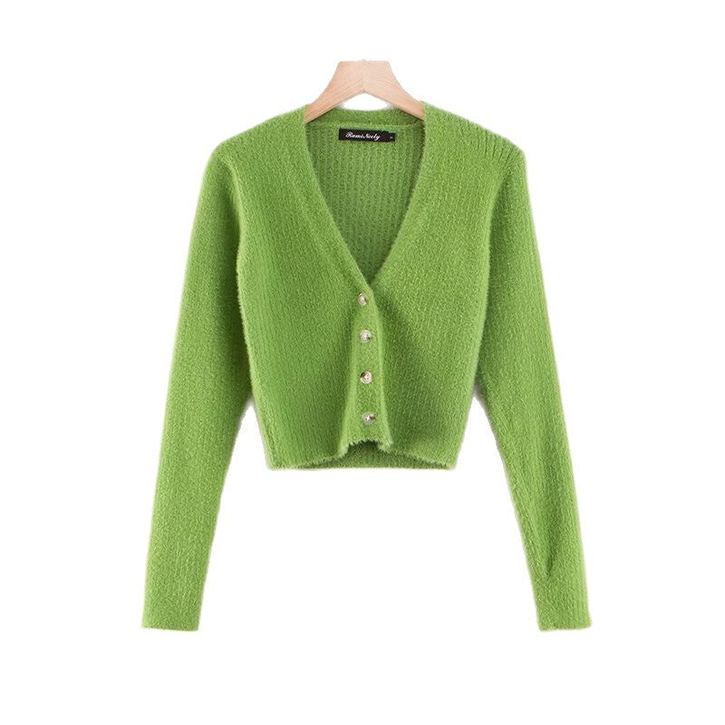 Women's Wholesale Slim Deep V-neck Four-button Front Long Sleeve Cardigan Sweater