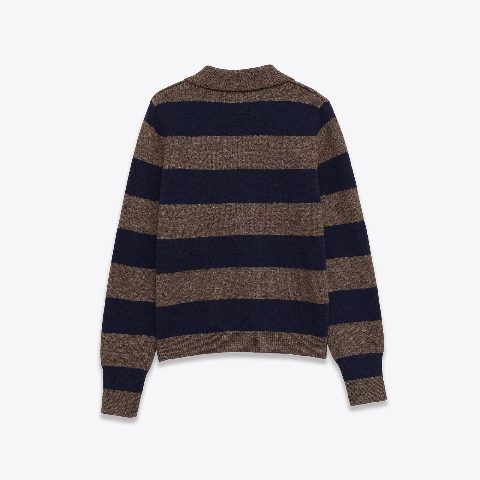Women's long sleeved polo collar striped knitted sweater