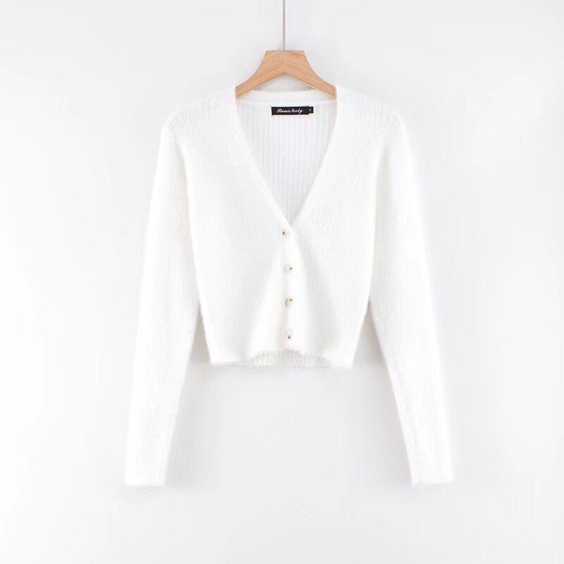 Women's Wholesale Slim Deep V-neck Four-button Front Long Sleeve Cardigan Sweater