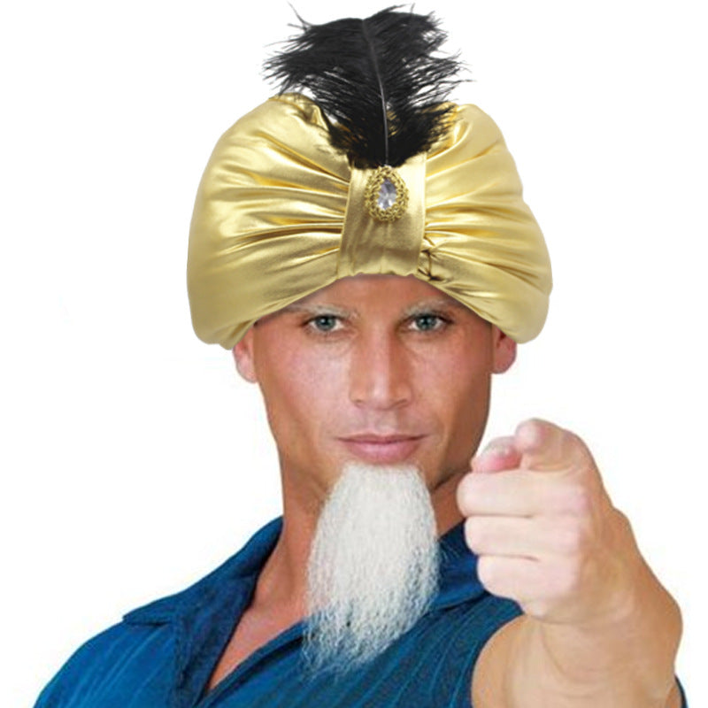 Golden Shiny Indian Hat Ethnic Feather Hat Funny Hat, Arabic Hat, Performance Costume Accessory