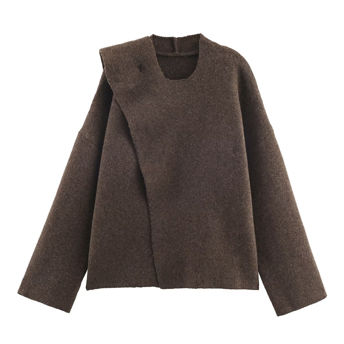 Commuter style scarf asymmetrical pullover knit sweater