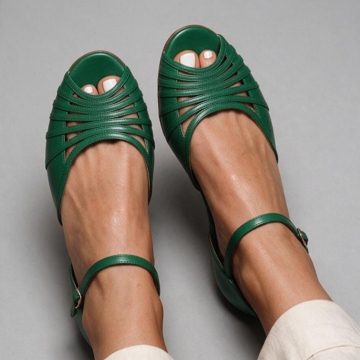 Casual Fishmouth Flat Heeled Ankle Strap Sandals for WomenAdjustable Buckle Design, Comfortable and Versatile Summer Footwear