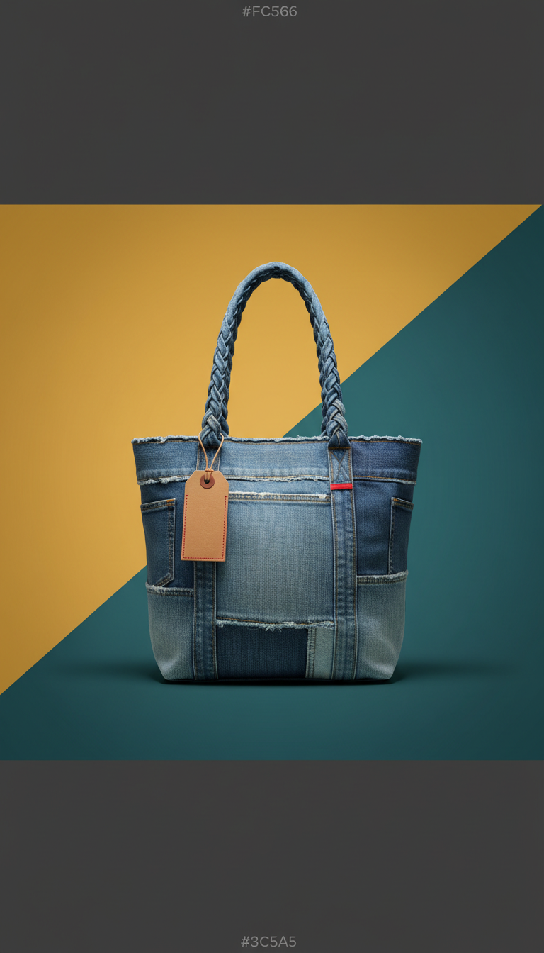 Upcycled Denim Tote with Patch Pocket