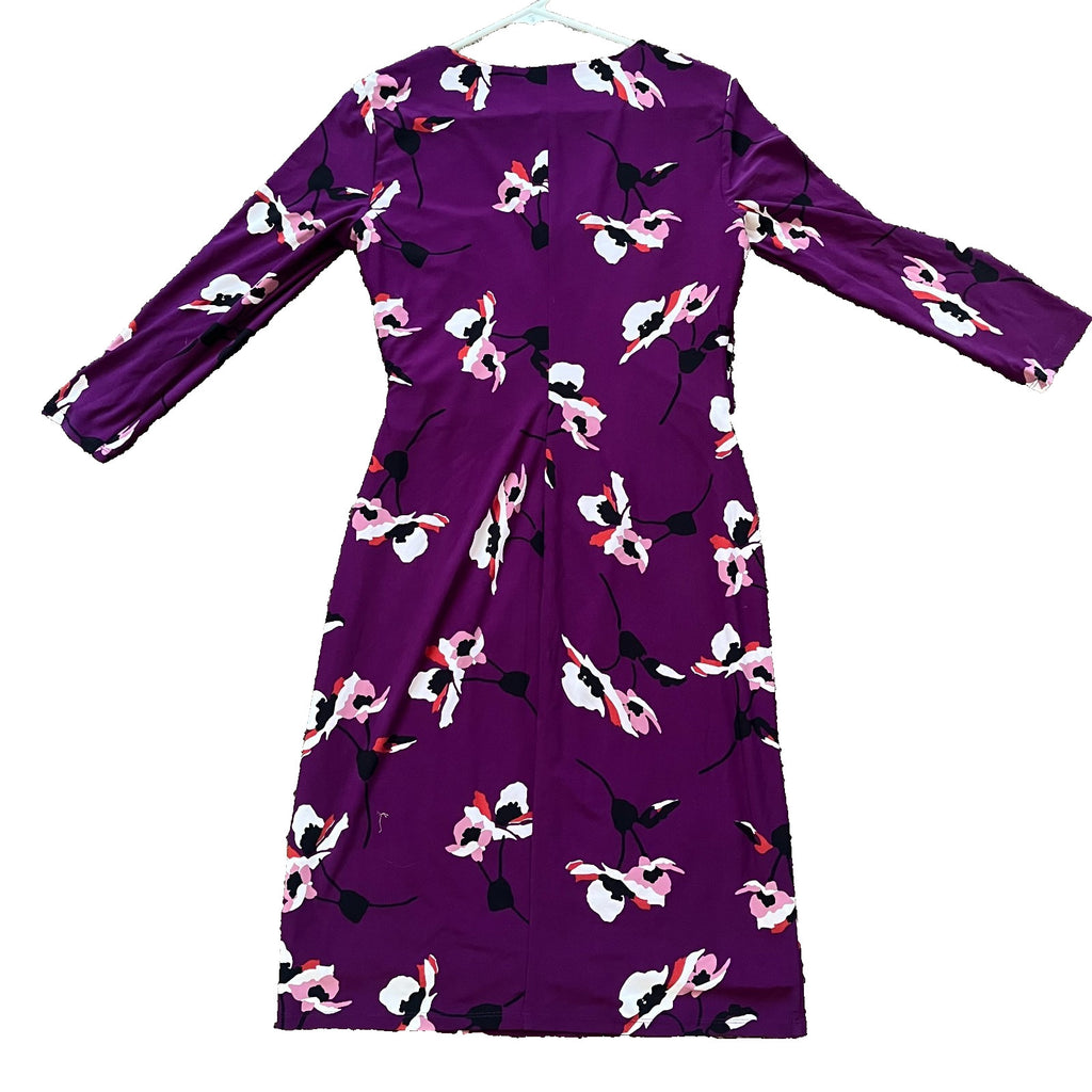 Lauren Ralph Lauren Size 8 Jersey Dress 3/4 Sleeve Passion Plum/Cream