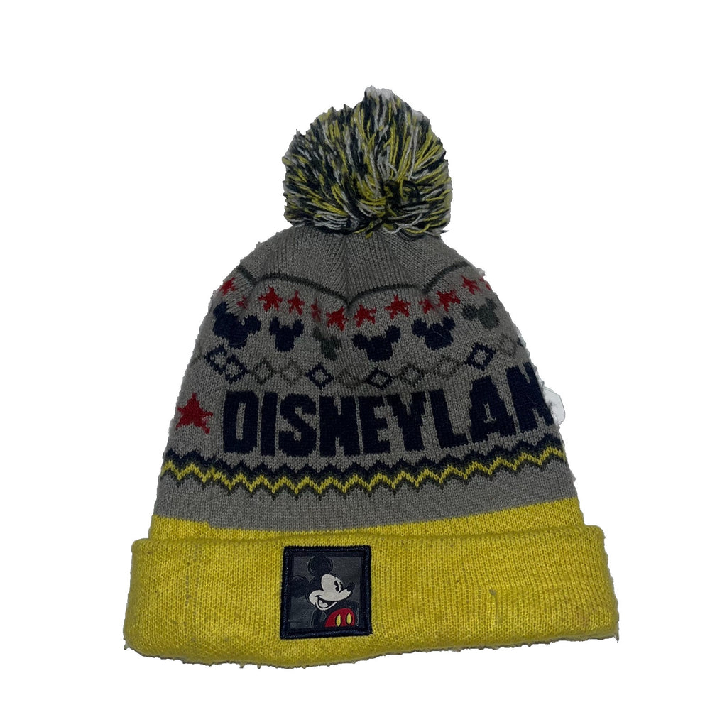 Disneyland Mickey Mouse Pom Beanie Gray Yellow Knit Winter Hat
