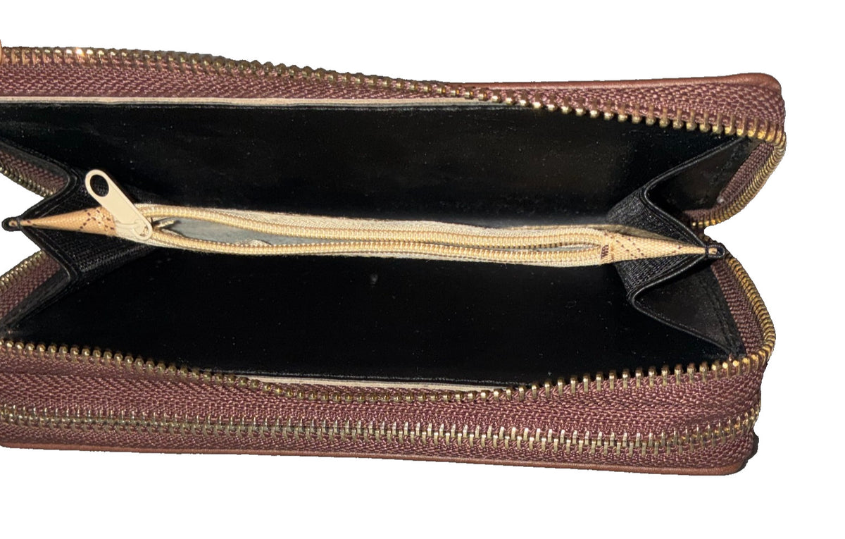 Michael Kors Jet Set Wallet Studded Brown Zip Around Continental Gold MK Log