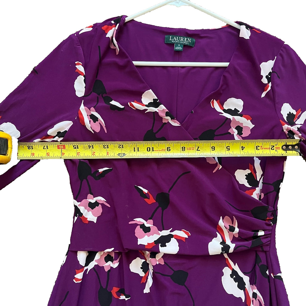 Lauren Ralph Lauren Size 8 Jersey Dress 3/4 Sleeve Passion Plum/Cream