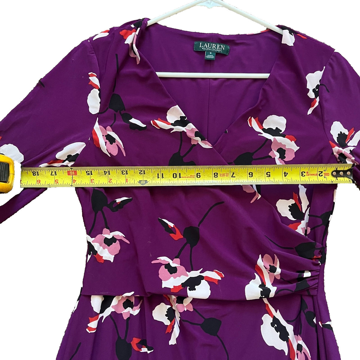 Lauren Ralph Lauren Size 8 Jersey Dress 3/4 Sleeve Passion Plum/Cream