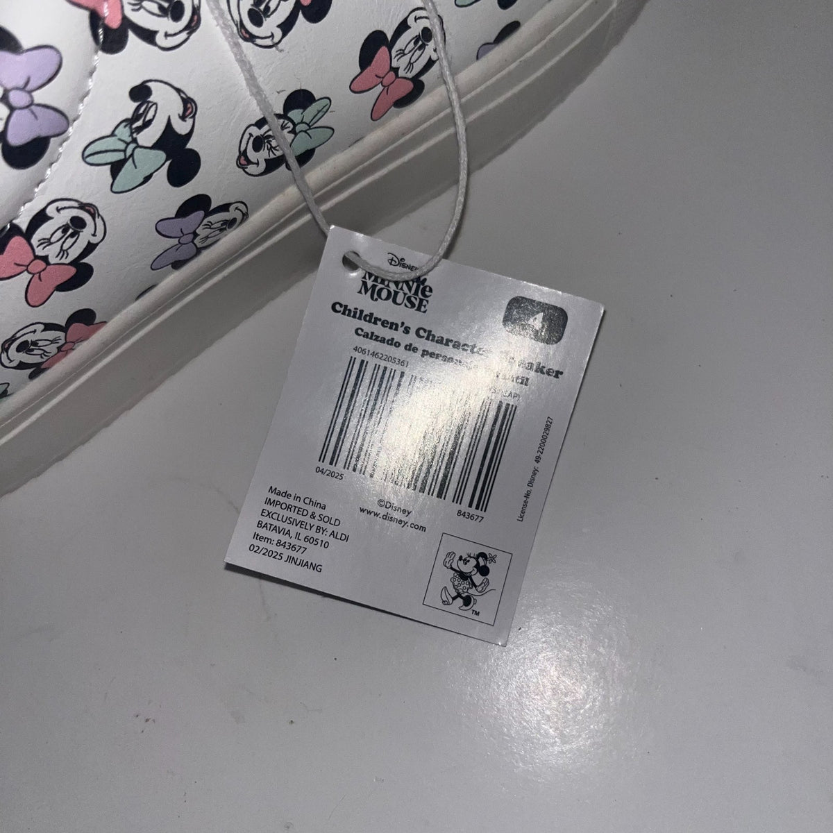 Disney Minnie Mouse White & Purple Sneakers Shoes Girls Size 4 NWT
