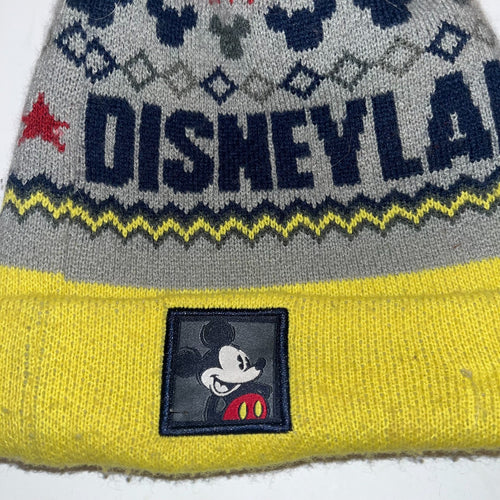 Disneyland Mickey Mouse Pom Beanie Gray Yellow Knit Winter Hat