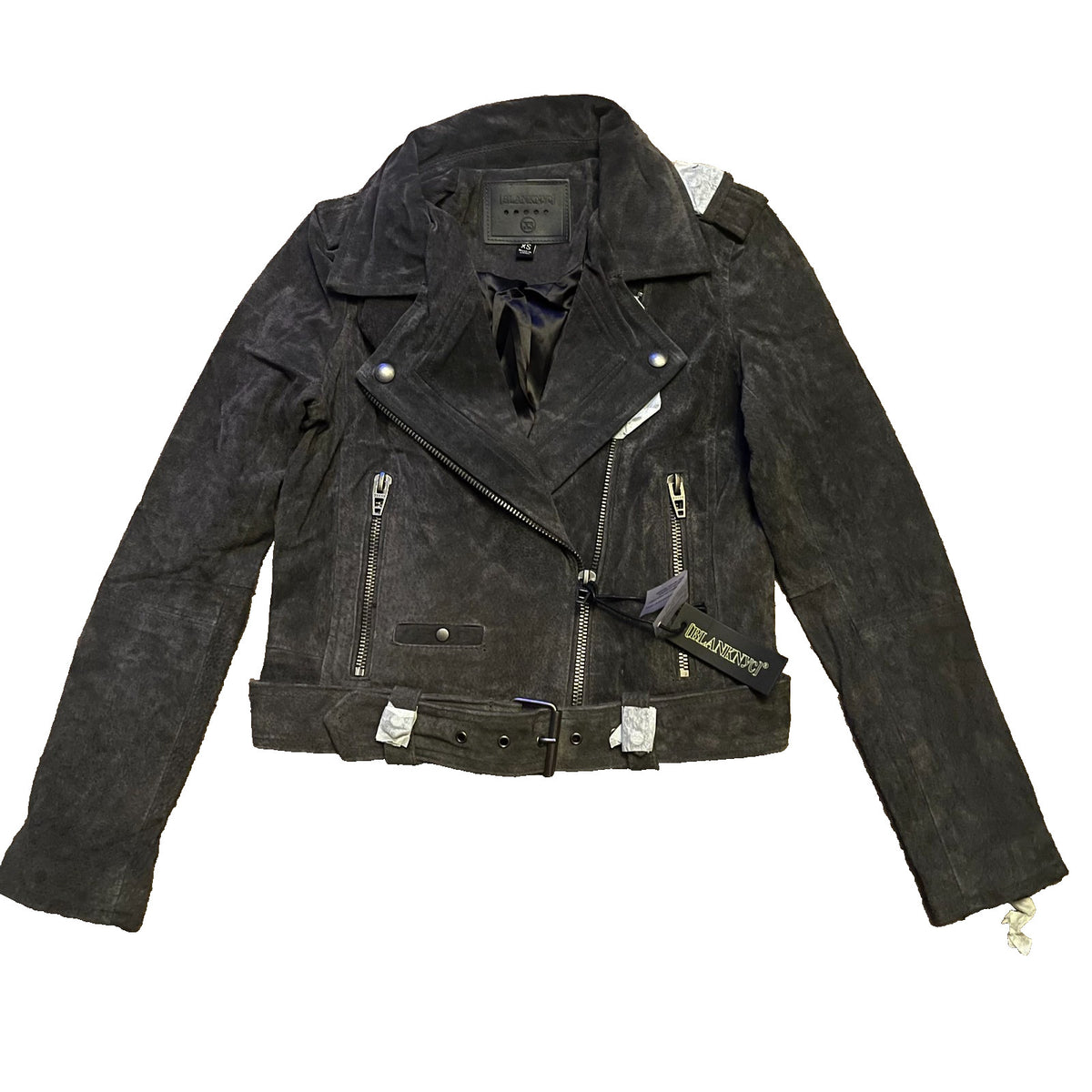 Blank NYC Motorcycle leather jacket Grey Suede- New with tags- womens size XS